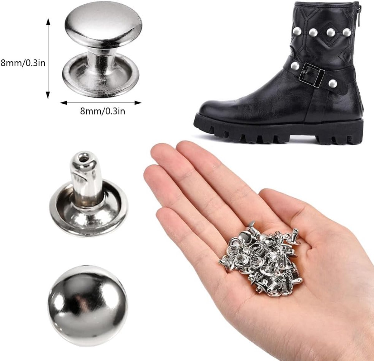 100 Set Rivets for Leather, Double Rivet Leather Snap Buttons Kit 8 x 8mm Rivets for Fabric Snap Rivet Butt Screw Post - ShopVlot