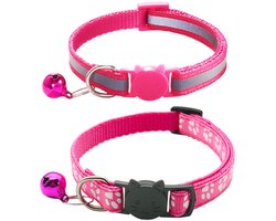 Qinao 2 Pack Kattenhalsbanden Quick Release Reflecterende Kitten Kraag met Bell & Safety Release (Donker Roze) - ShopVlot