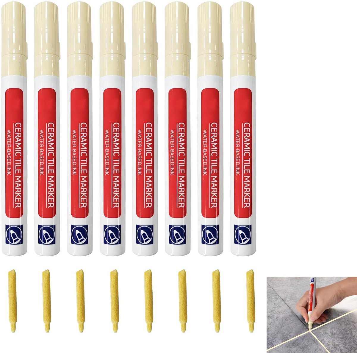 8 stuks voegenstift, beige, voegenstift, voegmortelreparatiemarker, waterdicht, voor tegels en voegen, waterdichte - ShopVlot