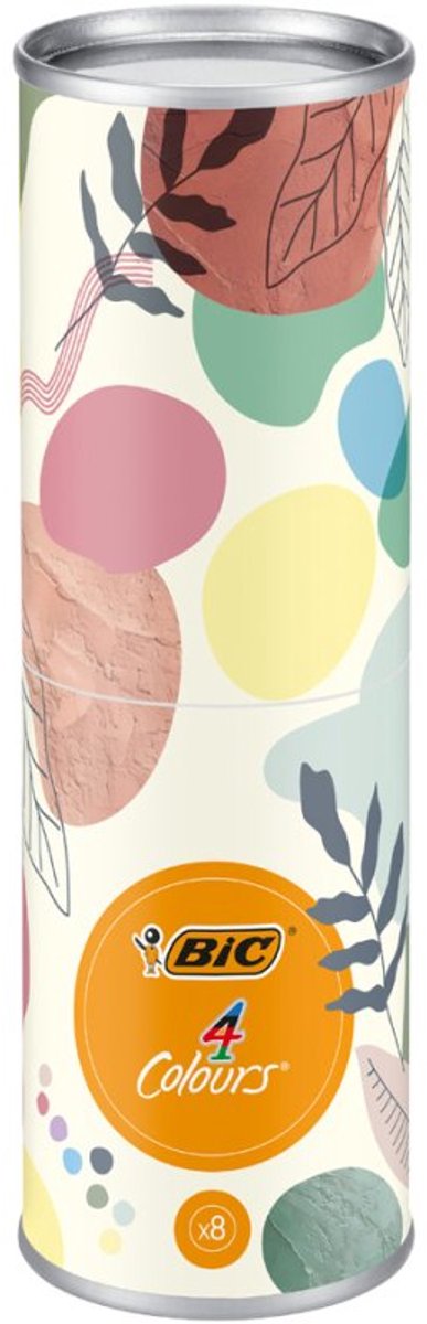 BIC 4 Colours Minera vierkleurenbalpen, 0,32 mm, aardse en pasteltinten, 8 stuks