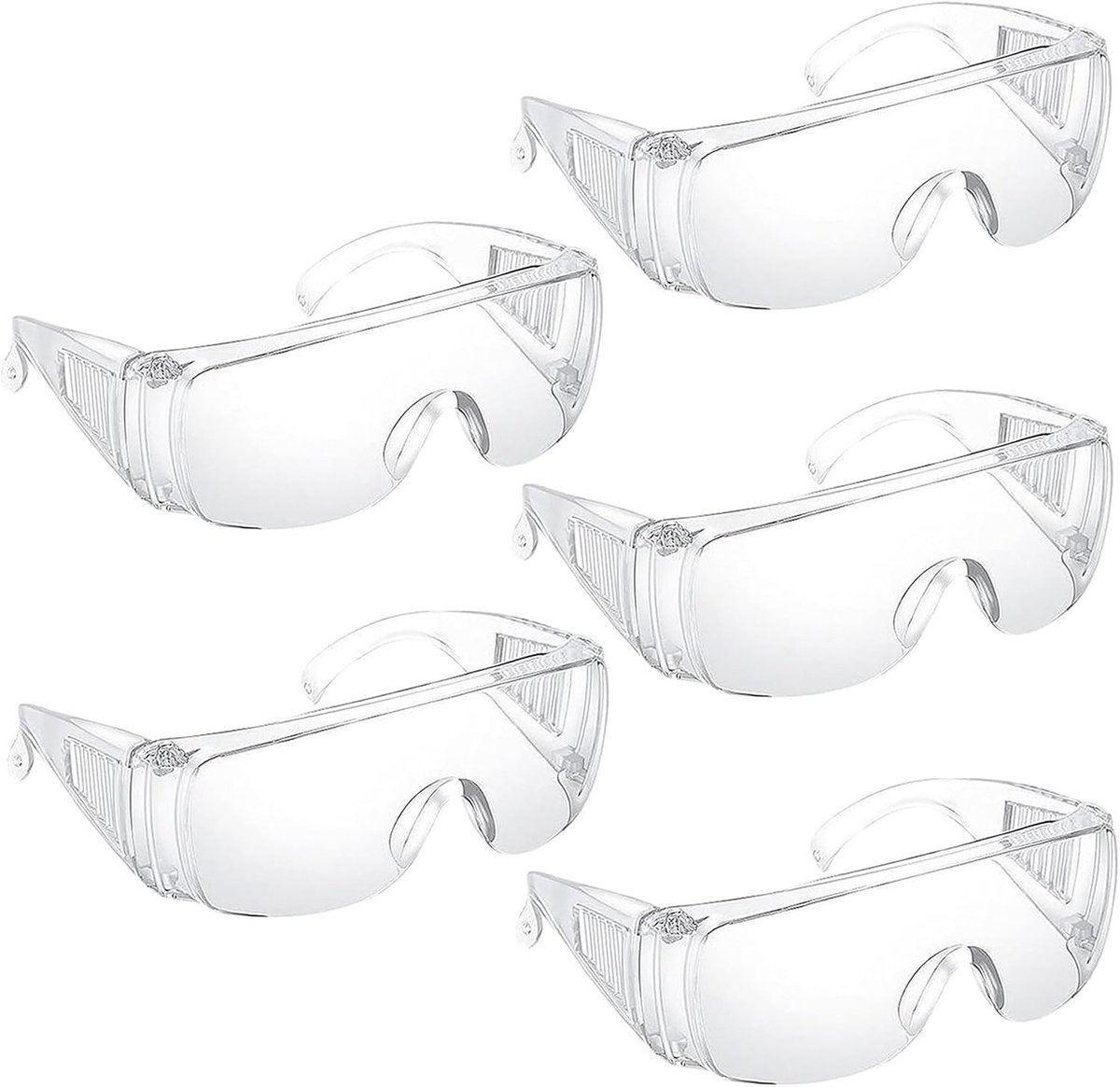 Set van 5 Veiligheidsbrillen, Anti-Fog en Stofdicht, Transparant, Ideaal voor Bouw, Laboratoria en Chemische Toepassingen