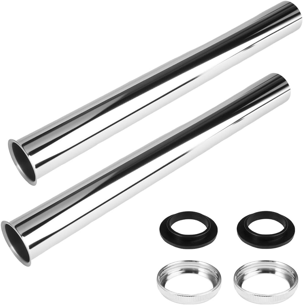2 Stuks Dompelbuis, Siphon Verlenging van 30 cm, RVS Dompelbuis met Moer en Rubberafsluiting voor Keukens, Wastafels en Badkamers, Duurzaam en Universeel Gebruik