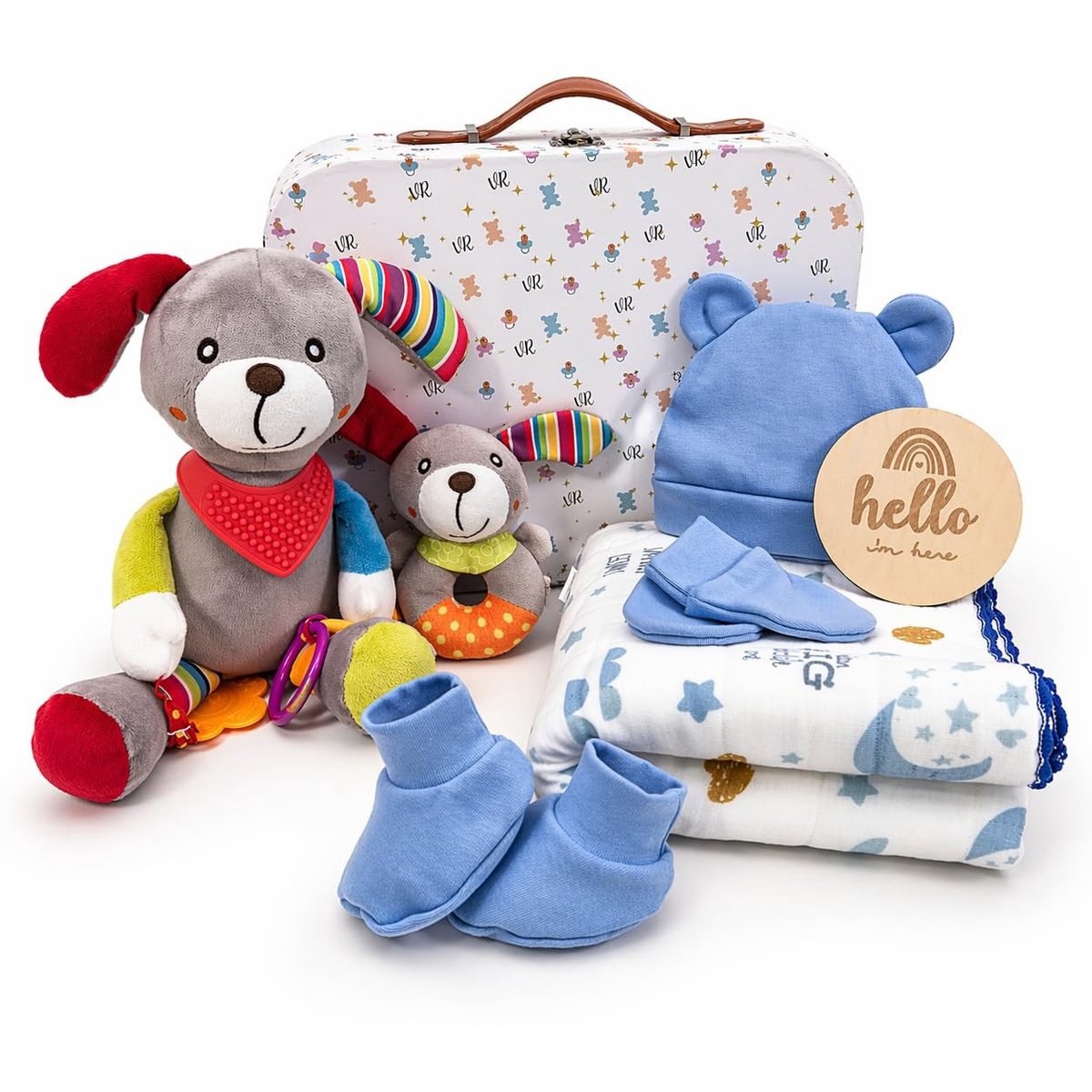 Elzusha - Newborn Gift Basket - Inclusief Koffer en Organisch Katoenen Dekentje - Blauw