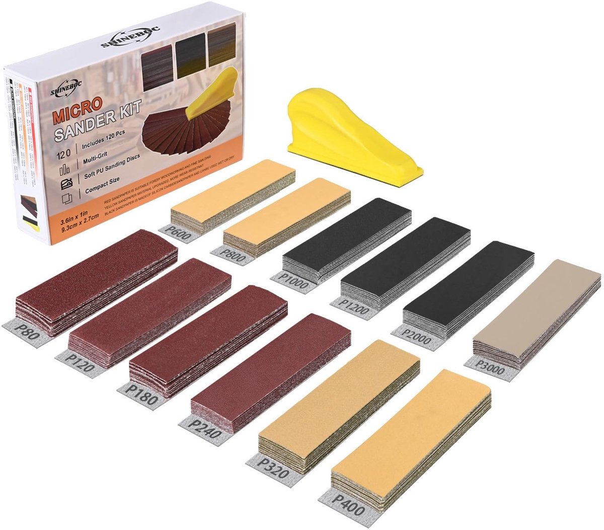 Elzusha - 120 Stuks Schuurpapier met Mini Schuurblok Set