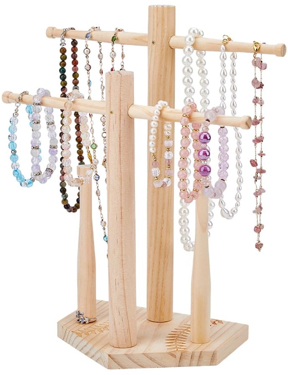 Elzusha - Houten sieradenorganizer met honkbalthema - 2-laags display