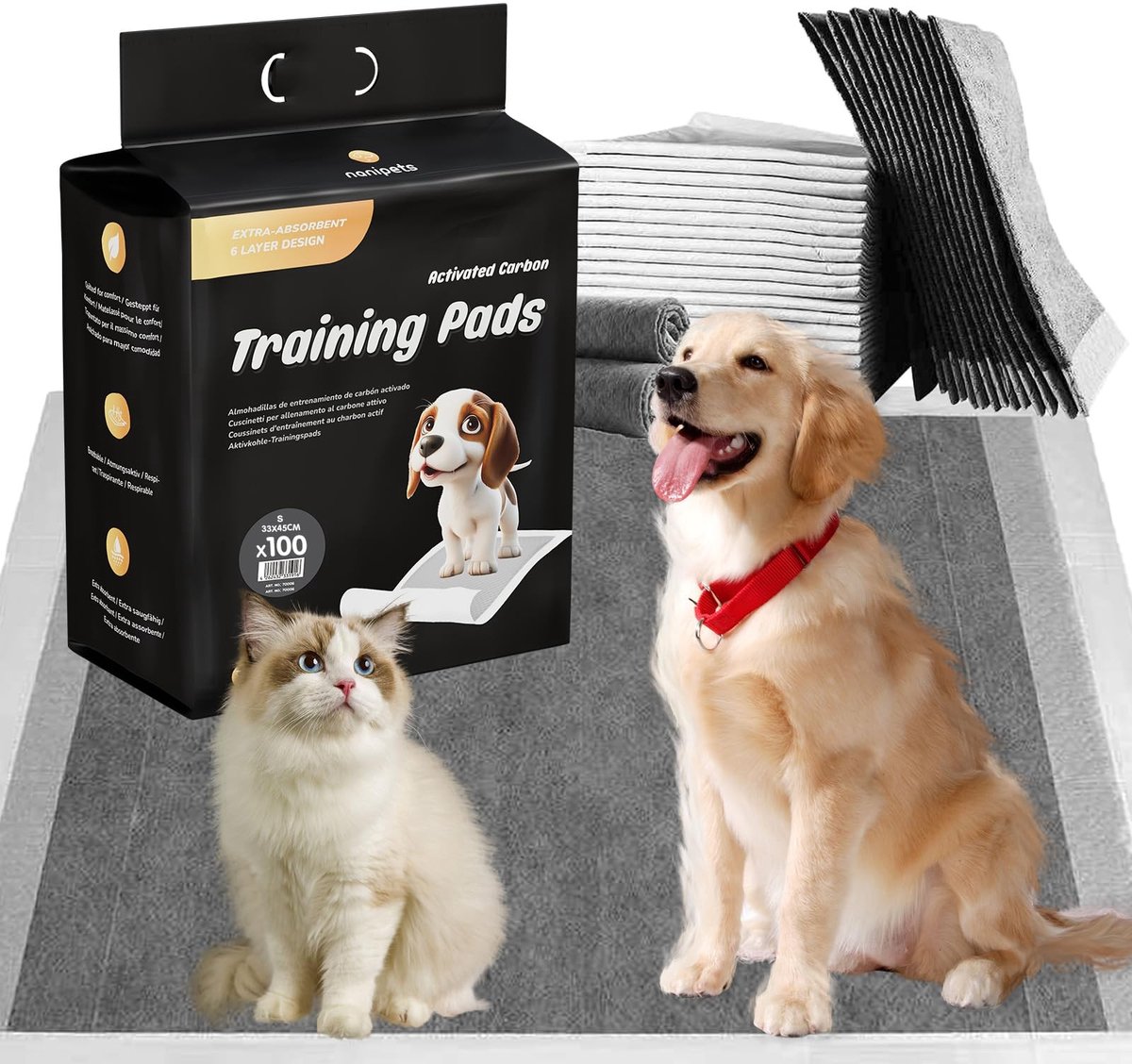 Elzusha - Puppy Pads met Actieve Koolstof - Super Absorberend en Lekvrij - 33 x 45 CM - Pack van 100