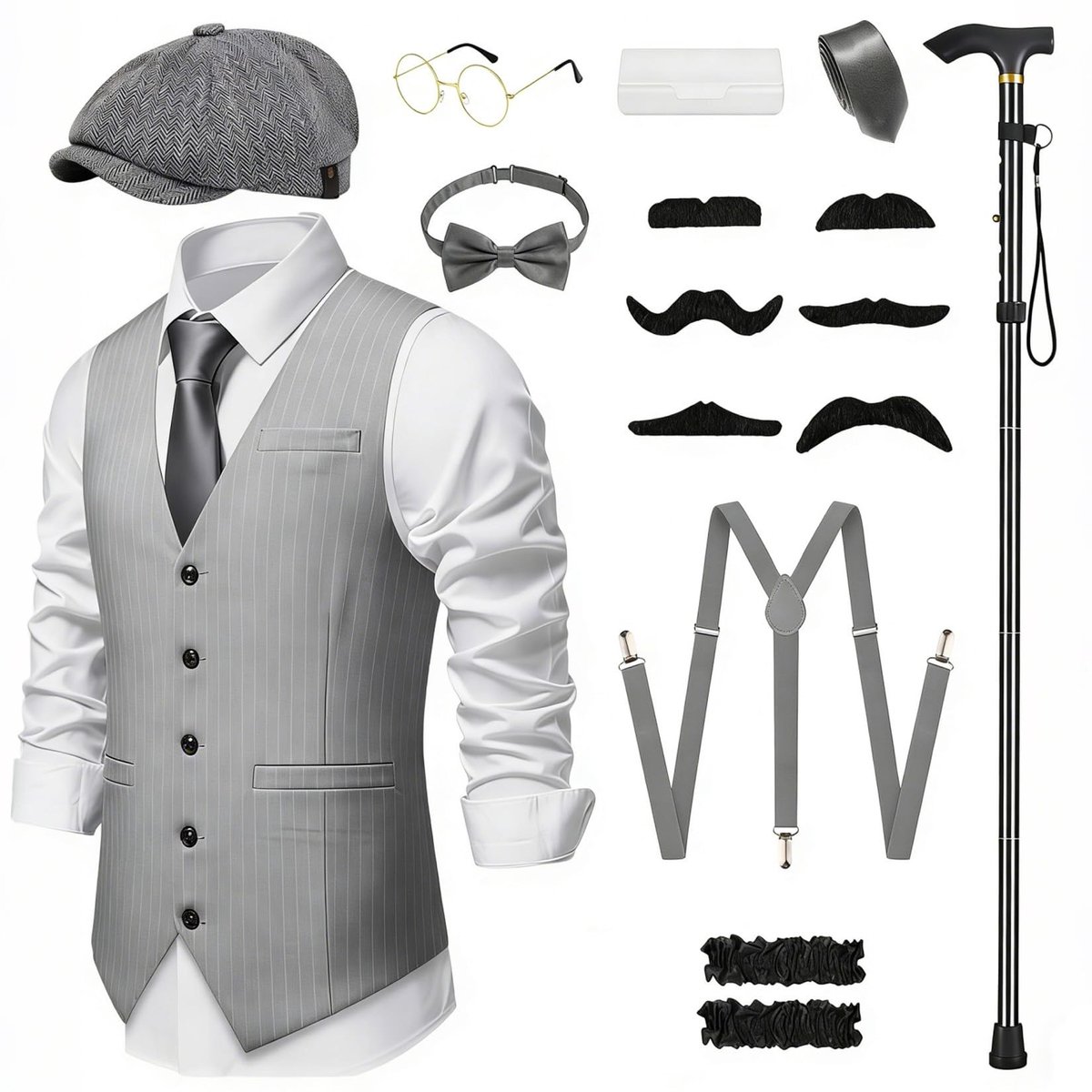 Elzusha - Kostuum voor Mannen in Jaren 1920 Stijl - Grijs - Inclusief Accessoires