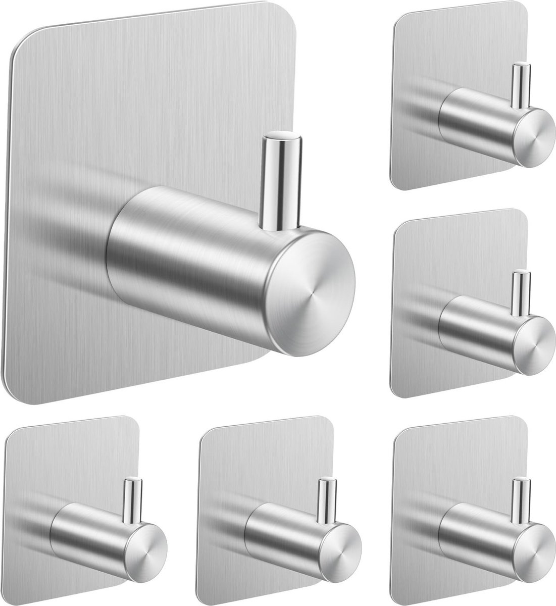 Elzusha - 6 Adhesive Hooks - Roestvrij staal, zonder boren, 10 kg draagvermogen
