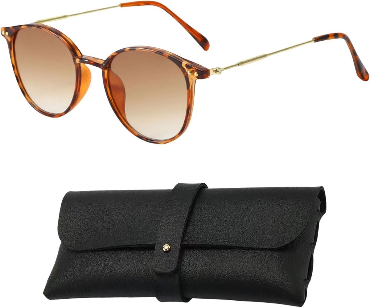 Polarized Zonnebril voor Dames - Retro Vintage Ronde Zonnebril met UV400 Bescherming, Perfect voor Autorijden, Reizen en Zomeruitjes met Luipaardmotief
