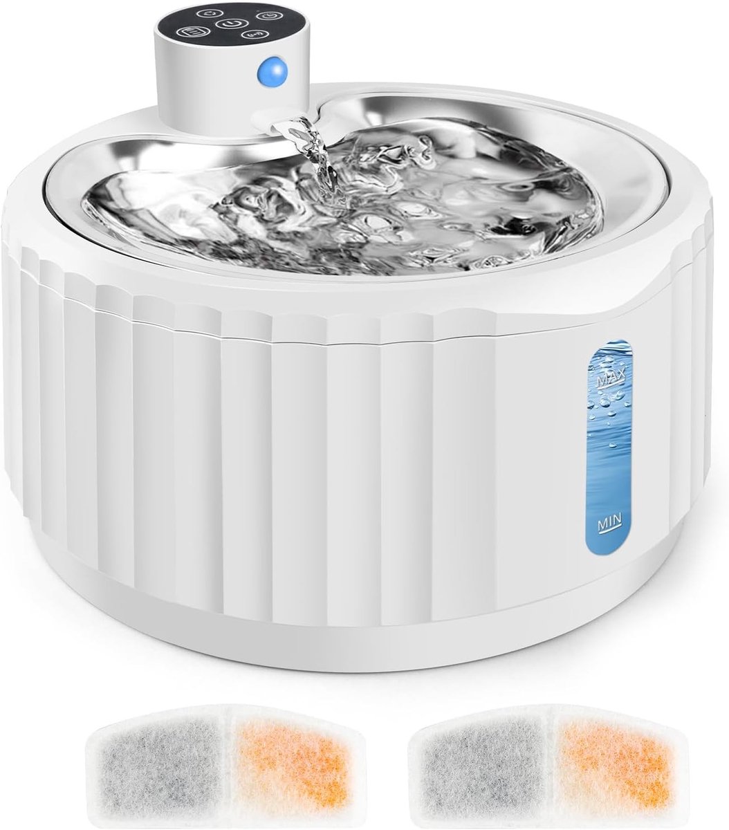 Draadloze 2.8L kattenfontein met bewegingssensor en vervangfilters, 4000 mAh drinkfontein met roestvrijstalen tray, ideaal voor katten en andere huisdieren