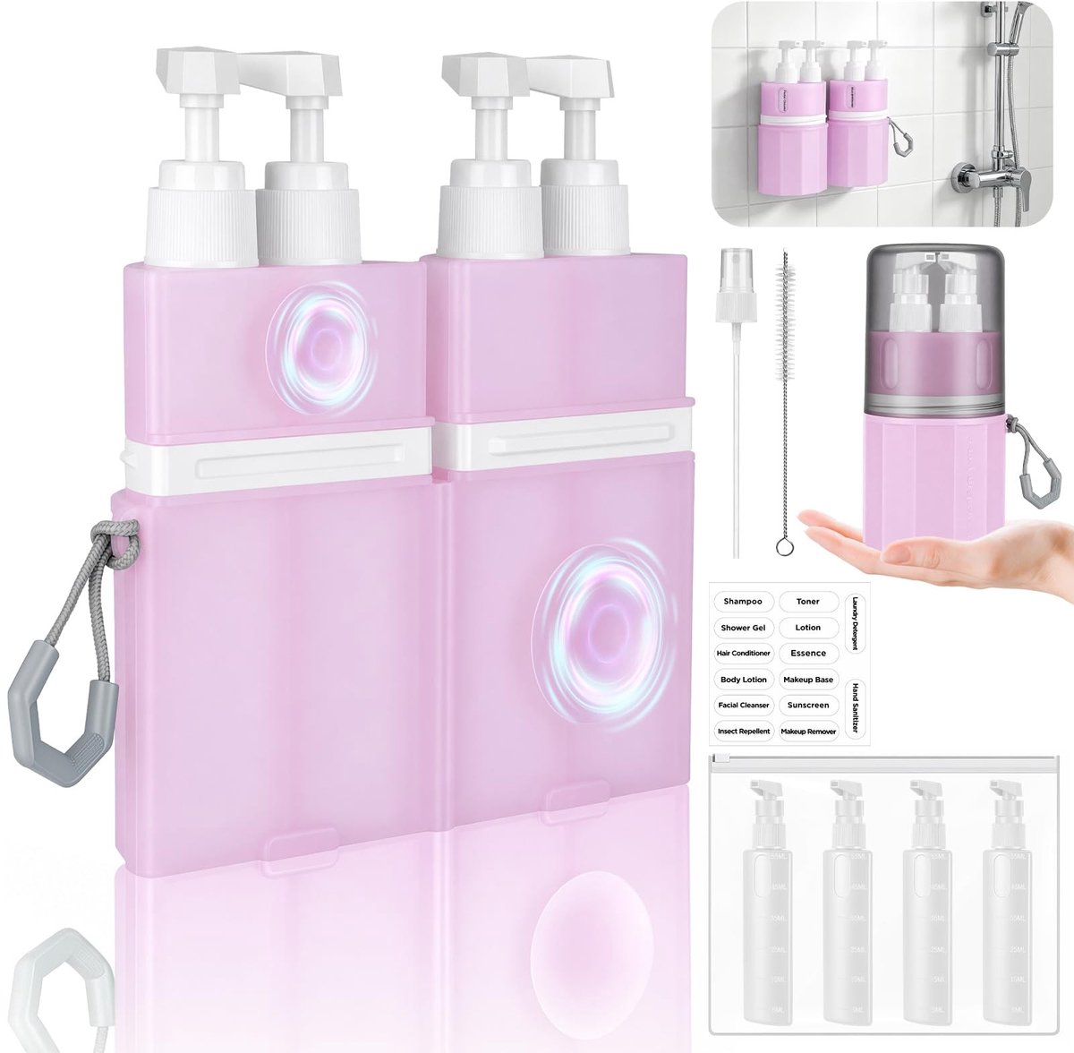 Elzusha - 4-in-1 Refillable Reisdosering Set met Zuignap