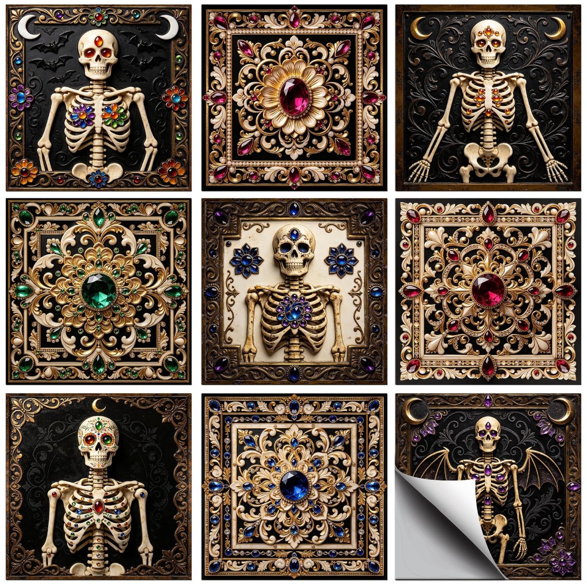 Elzusha - Retro Doodskoptegelstickers - 36 Stuks in 9 Designs