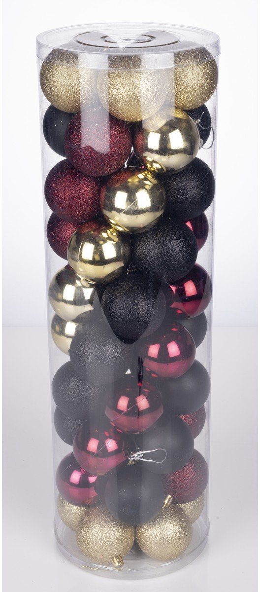 Christmas Gifts Kerstballen Set Zwart/Goud/Rood - 50 Stuks Kunststof Kerstballen - Kerstversiering