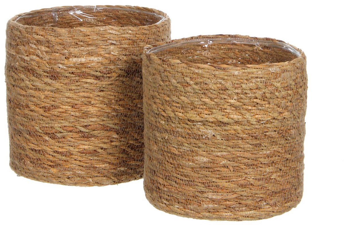 Mica Decorations Atlantic Plantenmand - Set van 2 - H20 x Ø20 cm - Zeegras - Lichtbruin