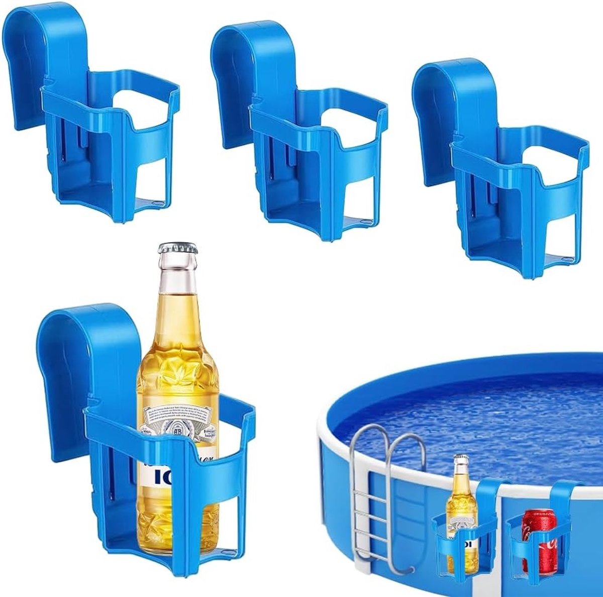 Multifunctionele Drinkhouders voor het Zwembad - 4 Stuks, Ideaal voor Zwembadrand, Plastic Accessoires voor Verfrissing en Gemak