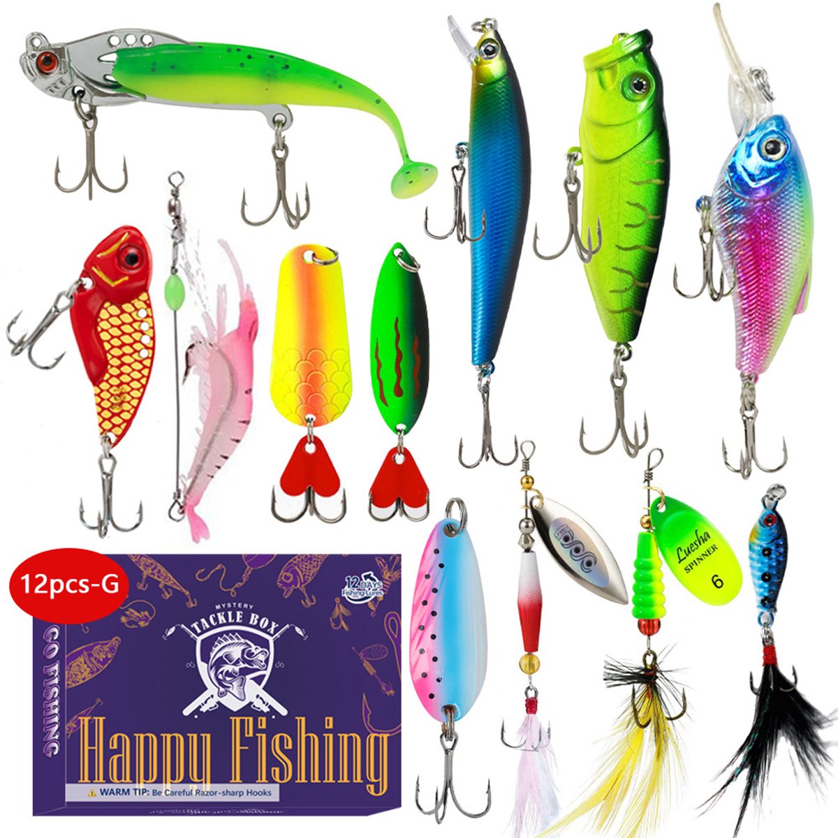 Vissen adventskalender 2026- 12‑delig assortiment kunstaas met minnow- lepels en nabootsende lokken- compacte vistool cadeauset voor vissersliefhebbers