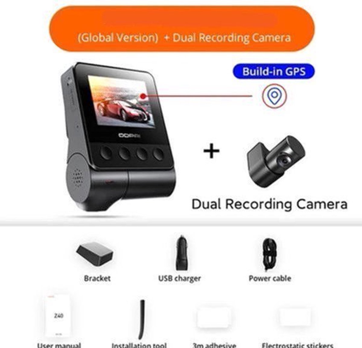 Dashcam voor Auto - Dash Cam - Dual Car Camera Recorder 1944P HD Voor- en Achtercamera - GPS Wifi Car DVR - 24U Parkeerbeveiliging - D²save Opslag