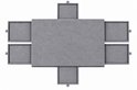 Grijze puzzelmat met 6 uitschuifbare lades, van bovenaf gezien.