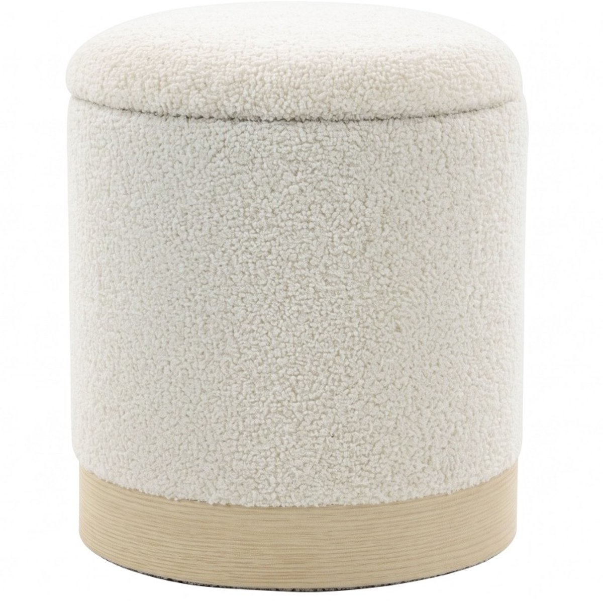 REDOM - Ronde hocker met opbergruimte - Sherpa bekleding - Metalen voet met houtlook - Crèmewit - 38 x 38 x 45 cm