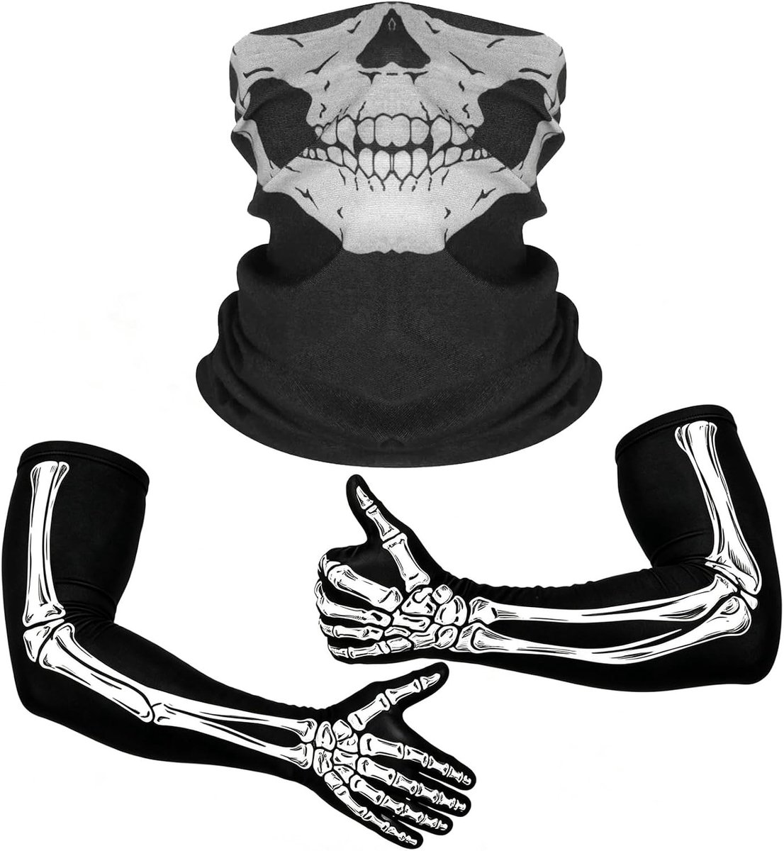 Skeletmasker met lange handschoenen voor Halloween, ideaal voor kostuums en feesten, griezelige accessoires voor volwassenen