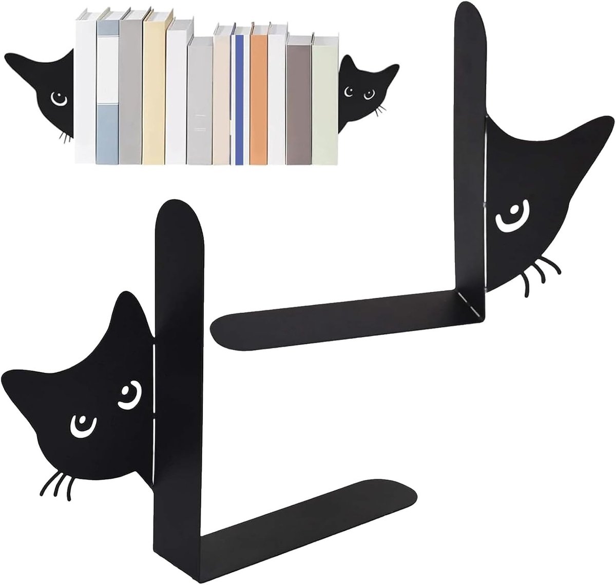 Schattige metalen boeksteunen in de vorm van katten, perfect voor boekenliefhebbers en als decoratie voor kantoor of studio, set van 2 stuks