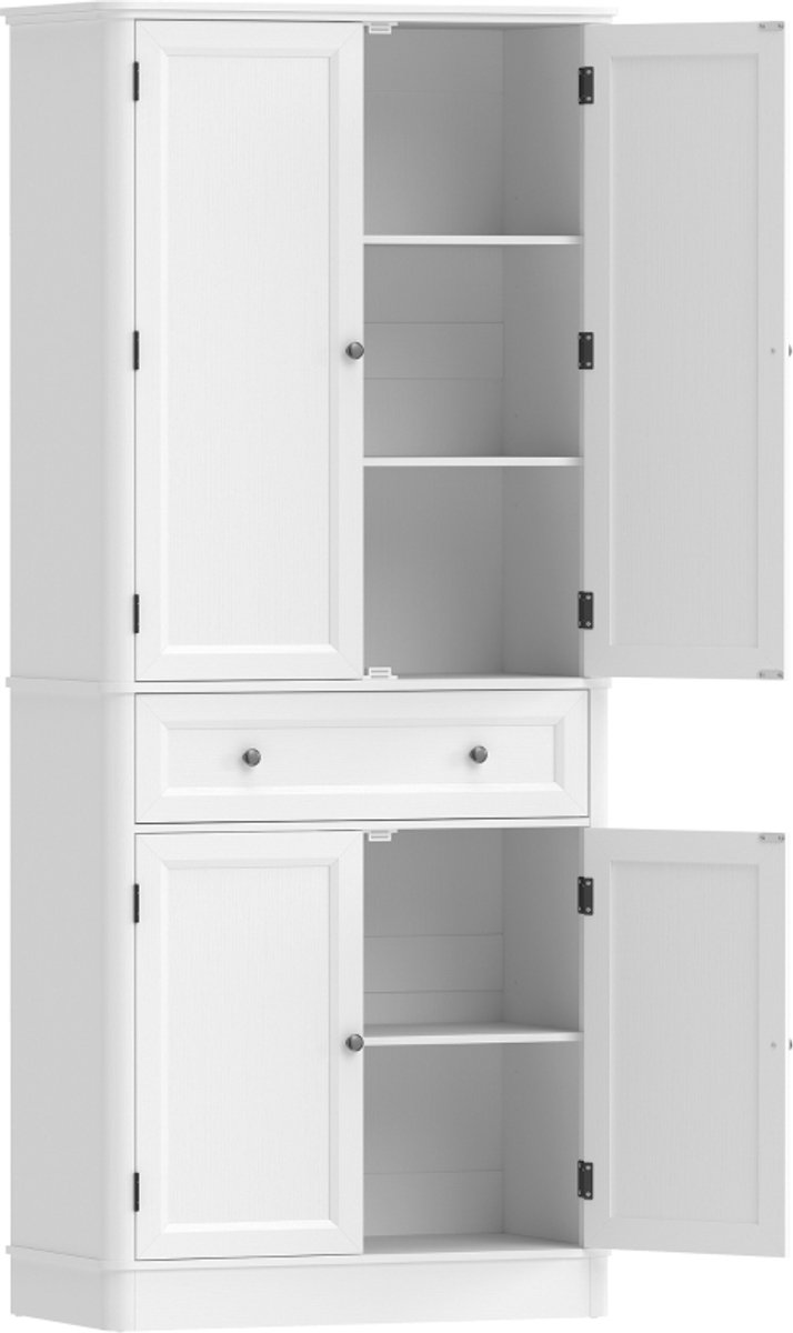 ZYLARO Keukenonderkast Met 4 Deuren, Lade En Verstelbare Planken - Voor Keuken - 80 x 39,5 x 186,4 cm - Wit