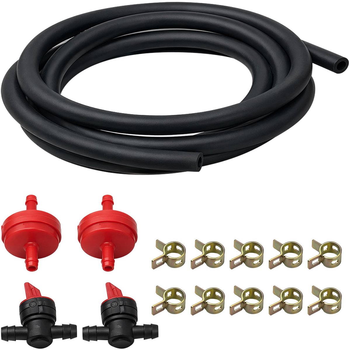 Benzineslang Set - Met 2 Benzinefilters, 2 Benzinekranen en 10 Slangklemmen - Voor Grasmaaiers, Motorfietsen en Kleine motoren - 2 meter - Binnendiameter Ø5 mm - Buitendiameter Ø9 mm