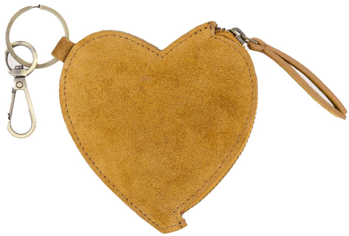 Zusss Suede Heart Wallet 100% Real Leather Mid Brown