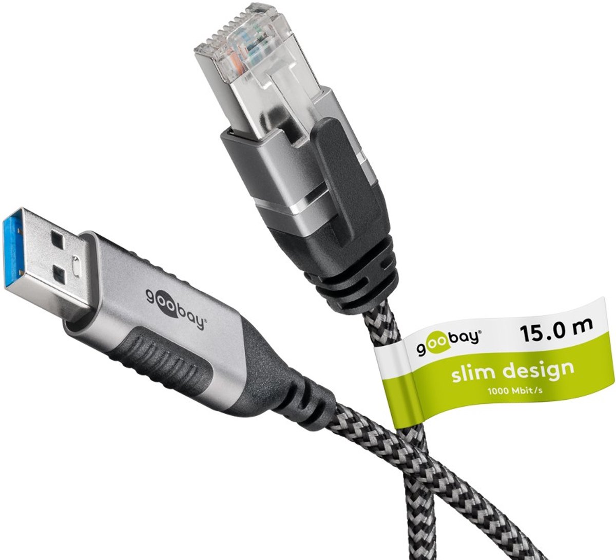Goobay Ethernetkabel USB-A 3.0 naar RJ45, 15 m, sluit router