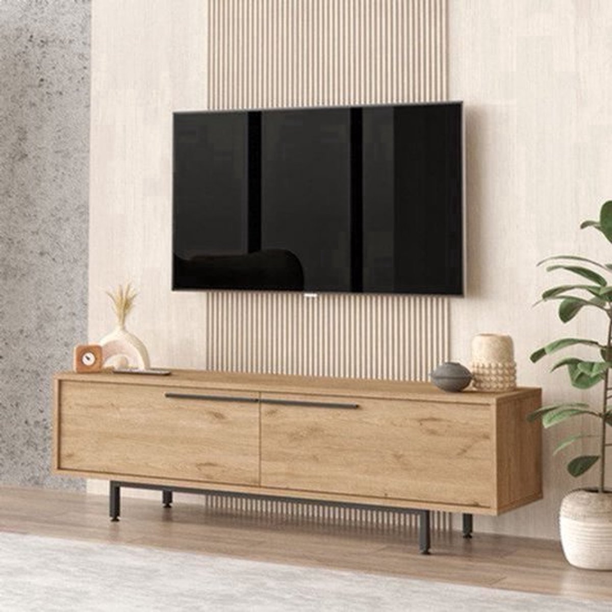 Kast – Opbergkast – Dressoir – TV Meubel – Kledingkast – 2 Deuren – Eikenhout Spaanplaat – 160x36x45 cm