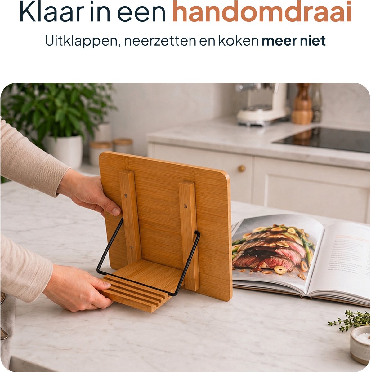 Kookboek en tablet standaard - Verstelbaar met klemmen - Boeken - Steun - Standaard - Rek - Houder - Book - Steunen - Metaal - Hout - Bamboe - Lees - Rekje - Luft — cadeau in Kookcadeaus - foto 7