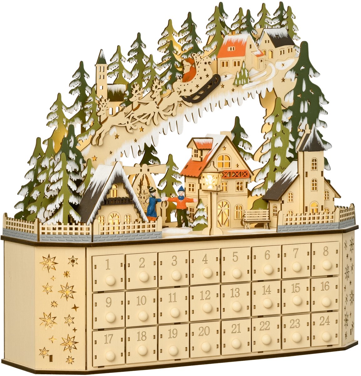 HOMCOM Kerst Adventskalender MDF-plaat 45B x 13D x 43H cm Natuurhout