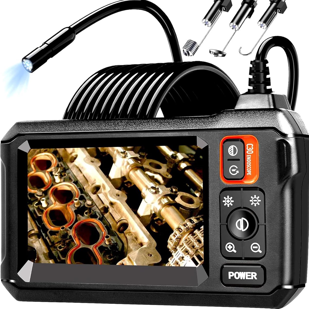 Borescope - endoscoopcamera met licht, 1080p HD-inspectiecamera, borescope camera met licht, IP67 waterdichte camera, 5 m flexibele endoscoopcamera - gadgets voor mannen (4,3 inch)