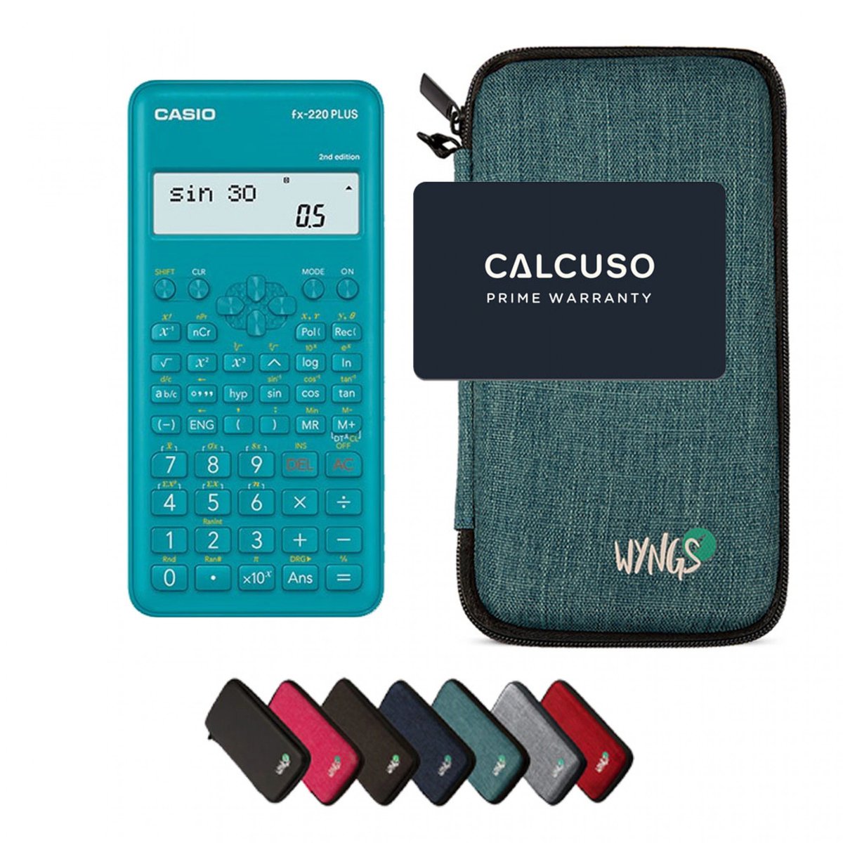 Casio fx-220 Plus 2nd edition incl. WYNGS Beschermhoes Turkoois - Wetenschappelijke Rekenmachine - Basis Pakket
