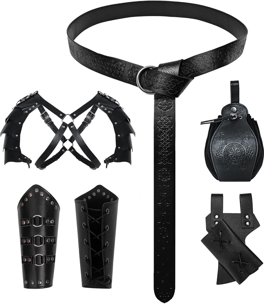 Kostuum voor Halloween, kleding voor Viking, middeleeuwse ridderkostuum, accessoires, set van 5 voor cosplay, tovenaar, maskerade, Halloween