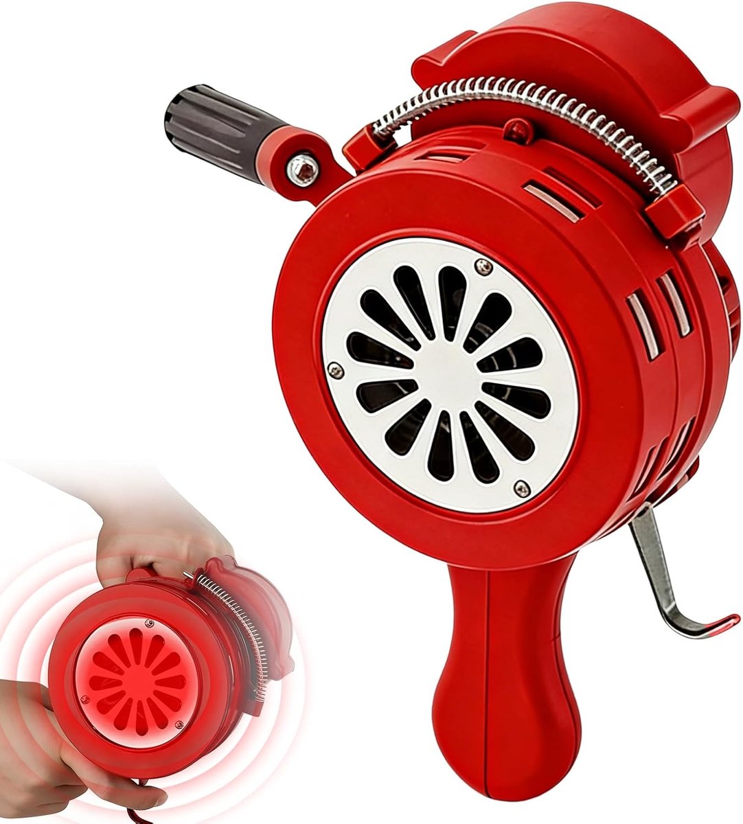 100 dB, draagbaar zwengelalarm, handmatige sirene, draagbare sirene, zwengel voor noodgevallen en industriële veiligheid, huisbrandalarm, rood