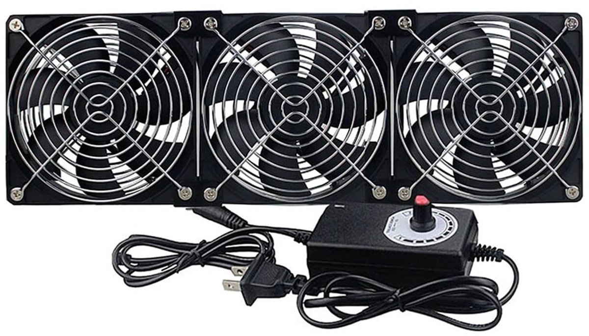 3 x 120 mm pc-ventilator, 12 V behuizingsventilator met stekker en traploze toerentalregelaar, stille computerventilator 12 V krachtige ventilator voor computer, laptop, server, gaming-pc, AV-cabine