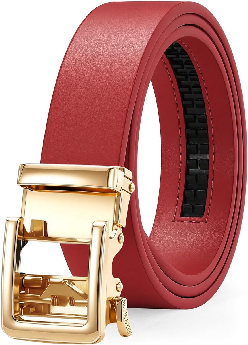Damesriem 3,5 cm - Automatische leren ratelriem - Rood met gouden gesp - Geschikt voor taille 76-90 cm - ShopVlot