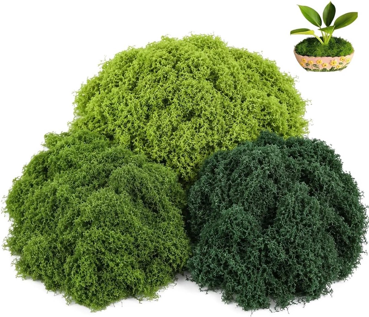 150 g Kunstmos Set, Decoratiemos in Donkergroen, Lichtgroen en Mosgroen, DIY Knutselmos voor Bonsai en Terrarium - ShopVlot