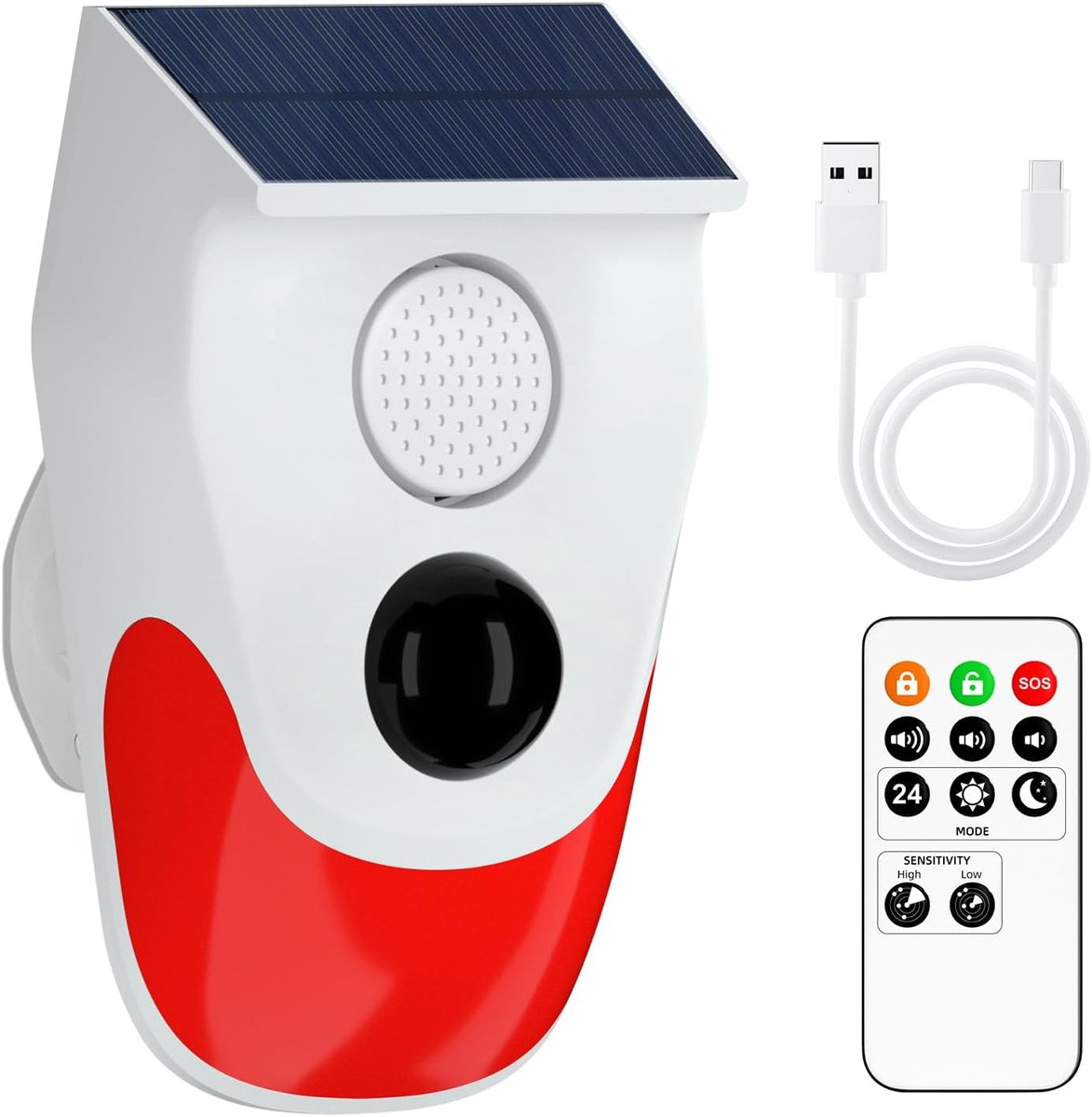 Yasorn RF Solar Infrared Alarm Motion Detector with Remote Control, High Decibel Alarm 120 dB, Infrared Detection - ShopVlot