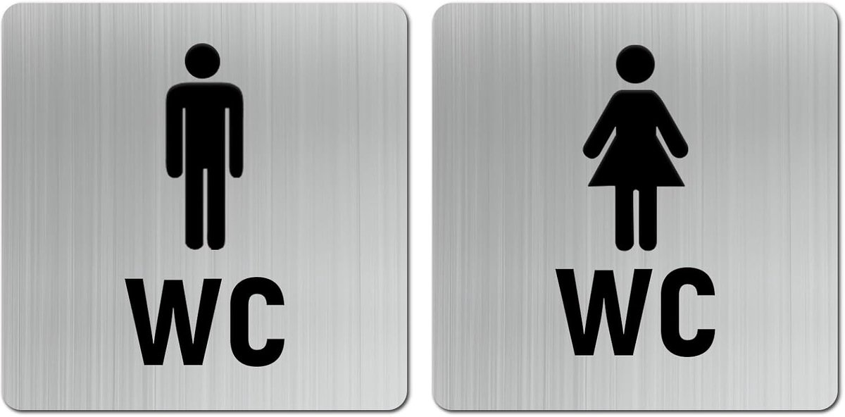 Pack of 2 stainless steel toilet plates for men and women (self-adhesive), 12 x 12 cm, toilet sign no drilling, guest - ShopVlot