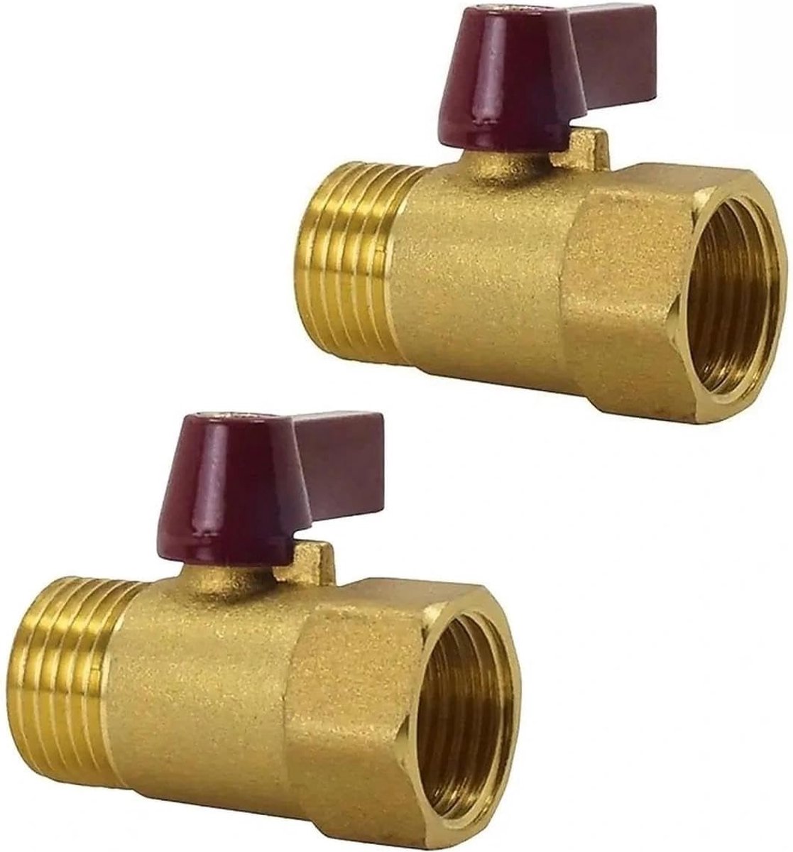 Kogelkraan 1/2 inch - 2 stuks messing - interne en externe draad - voorkomt lekkages - ShopVlot