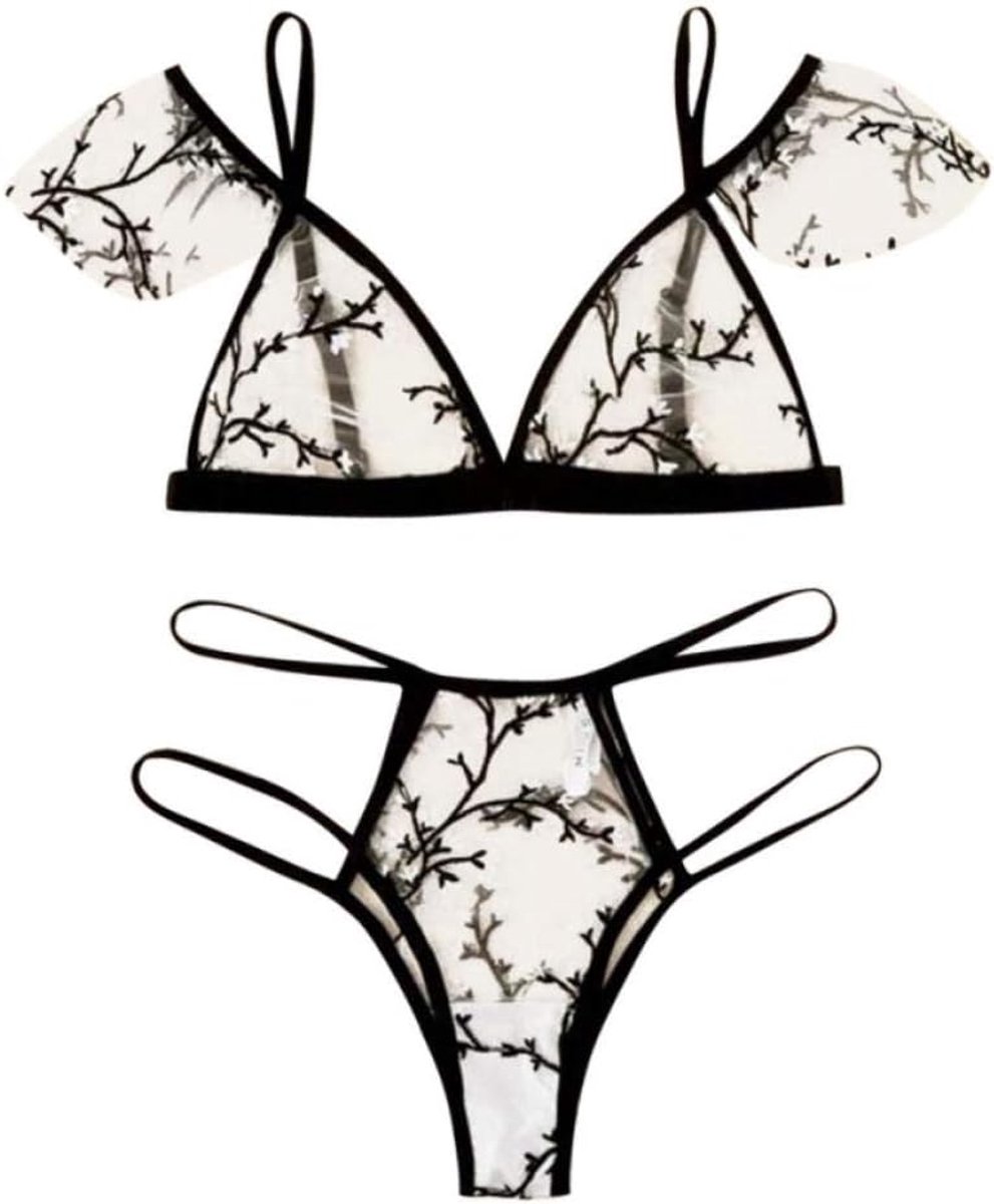 Kleding Sexy Vrouwelijke Borduurwerk Sexy Lingerie Kanten Beha Ondergoed Thong Verleiding Perspectief Erotische Vrouwen Porno Nachtkleding Set