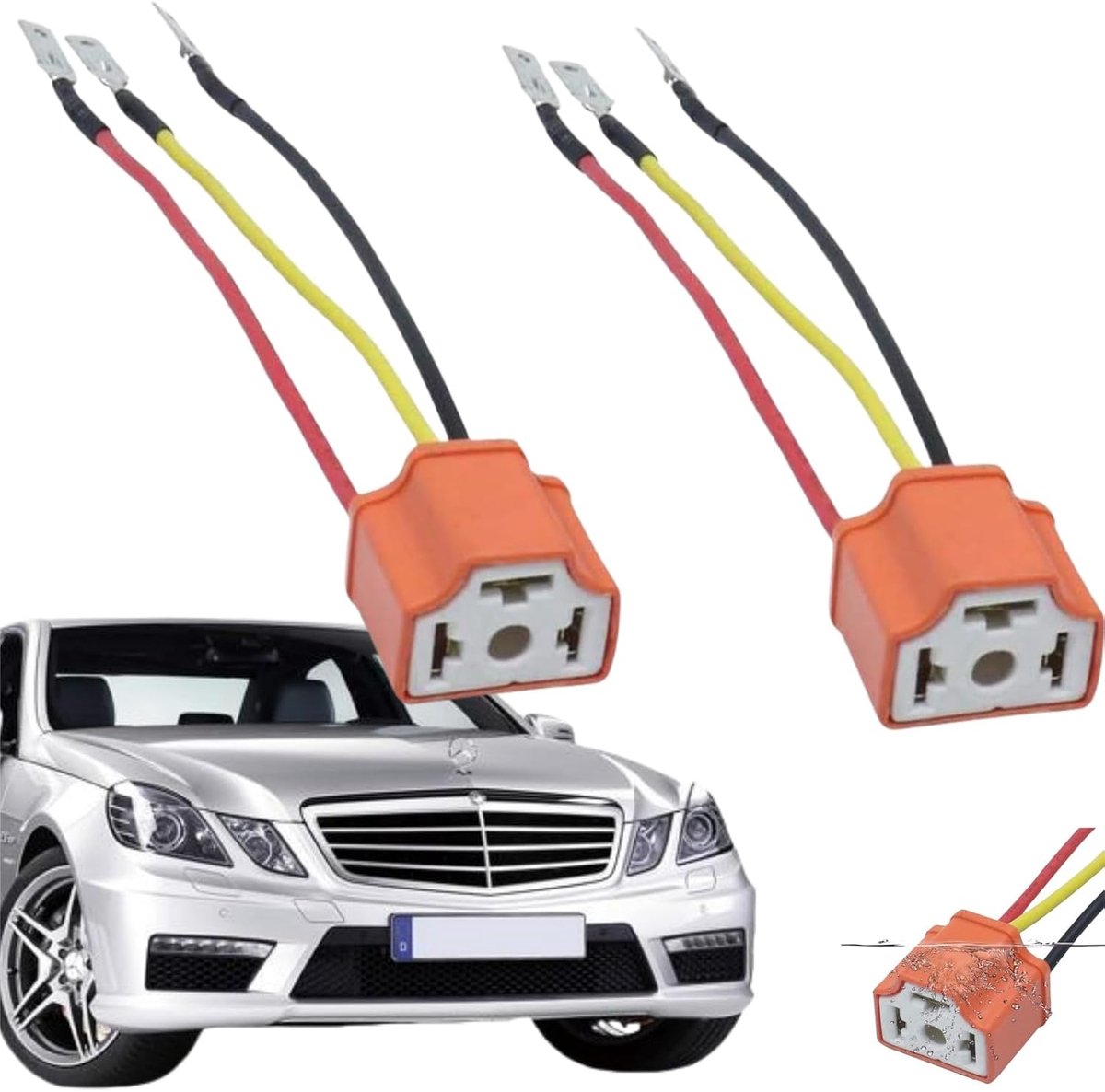 2 stuks Keramische H4-aansluitingen, keramische stekker, Bedradingsstopcontact voor koplampen,hoge hittebestendigheid, voor H4-bekabeling,voor auto vrachtwagen boot marine koplamp mistlamp retrofit