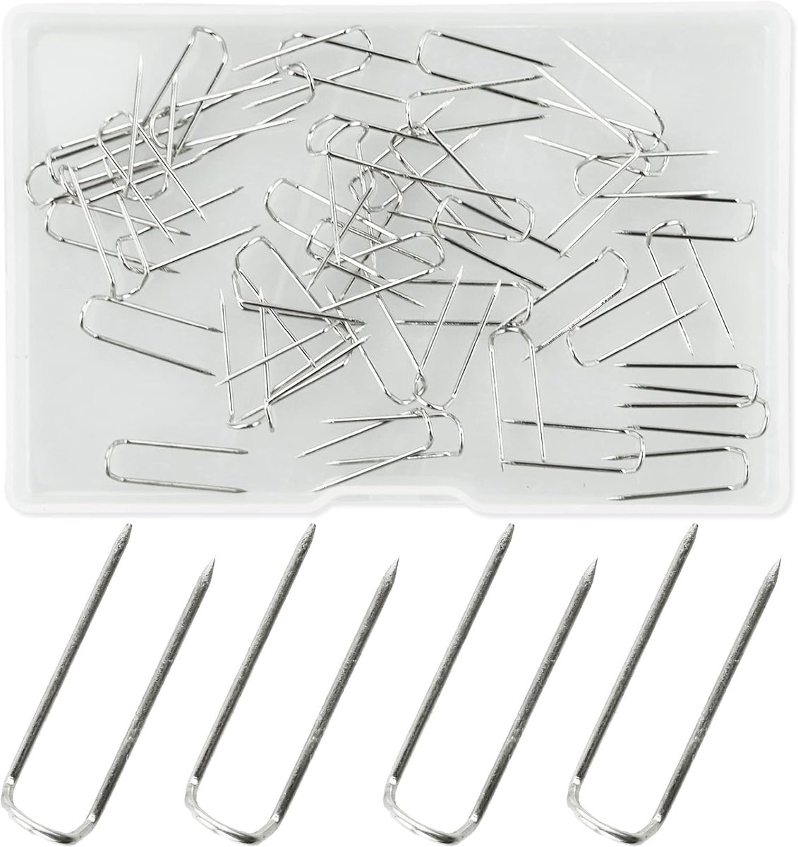50 Stuks Naaibare U-Pins & Vorkspelden voor Quilten, Stof en Handwerk - Roestvrij Staal Dubbele Blokkeerpennen (2.3 x 0.67 cm)