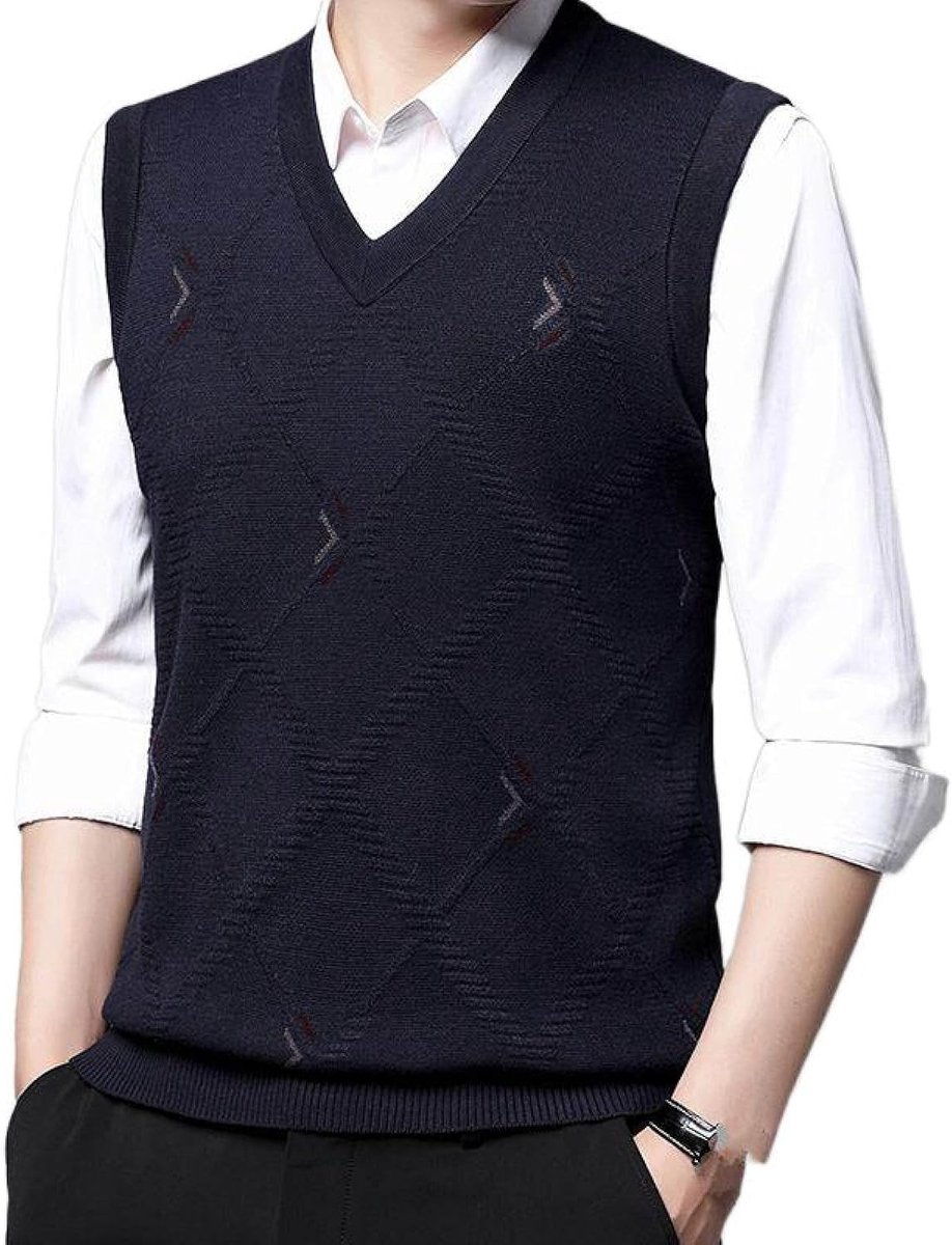 Herenvest Met V-Hals, Klassiek Herfstherenkabelgebreide Trui, Casual All-Match Vest, Trend, Mouwloze Toptrui, Zakelijk Herengebreide Gebreide Vesttrui, Tanktops, Marineblauw, S