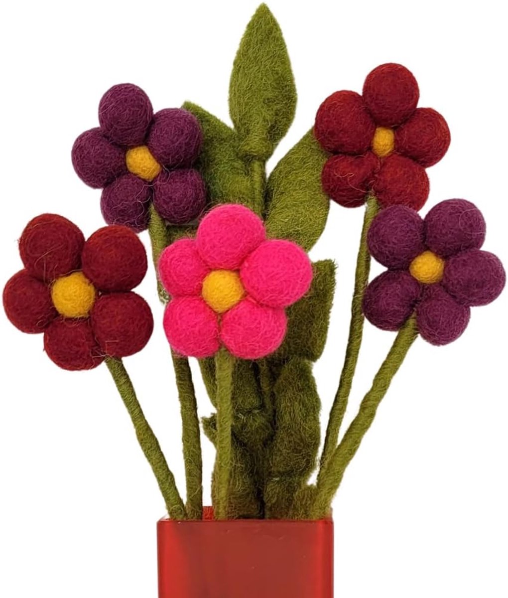 Boeket van 5 handgemaakte vilten bloemen & 1 AST, eerlijke handel, duurzame decoratie van vilt, realistische kunstbloemen, textielbloemen, viltset bloemen, stoffen bloemen, vilten bloemen