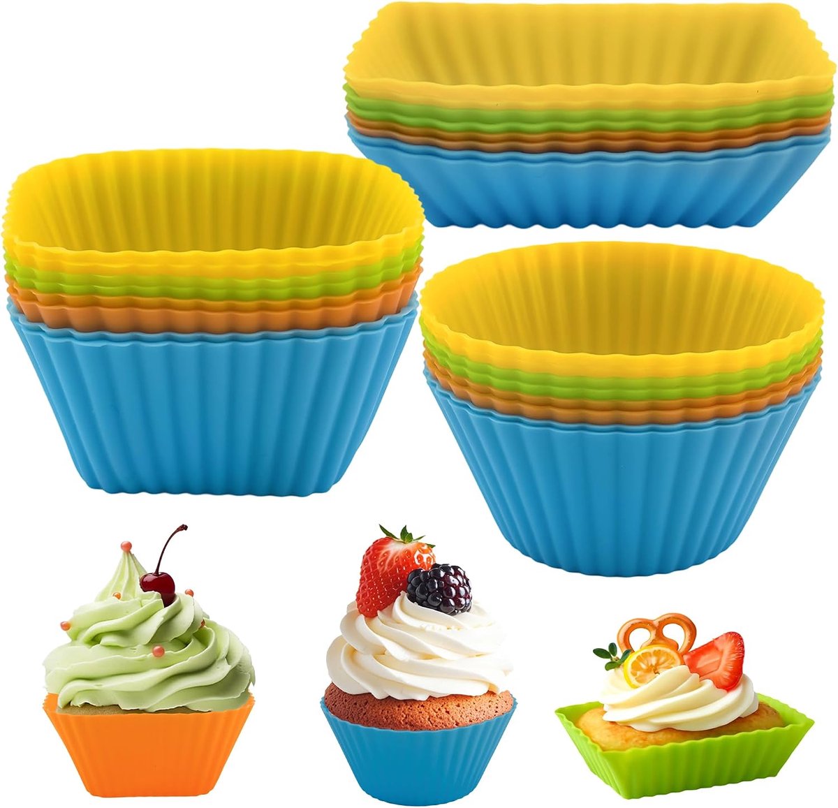24 stuks muffinvormen van siliconen, bakvormen, muffinvormpjes, cakevorm, siliconen, broodtrommelaccessoires, kinderen