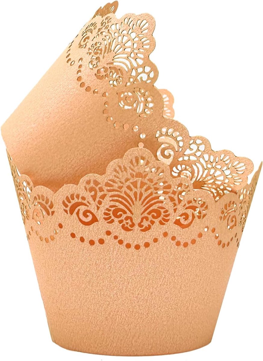 50 stuks cupcakewikkels uithollende kroon bakken cakepapier kant lasergesneden voering bakbeker wraps muffin voor bruiloft feest verjaardag decoratie (platina)