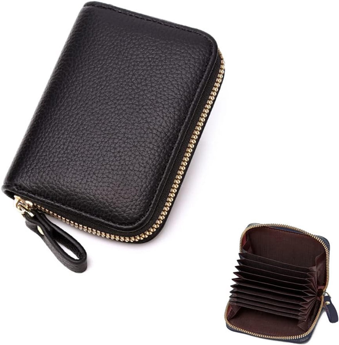 Creditcardhouder met RFID-blokkering voor creditcards en bankbiljetten met ritssluiting van roestvrij staal, Zwart, 11 cm x 8 cm x 2 cm, rfid portemonnee